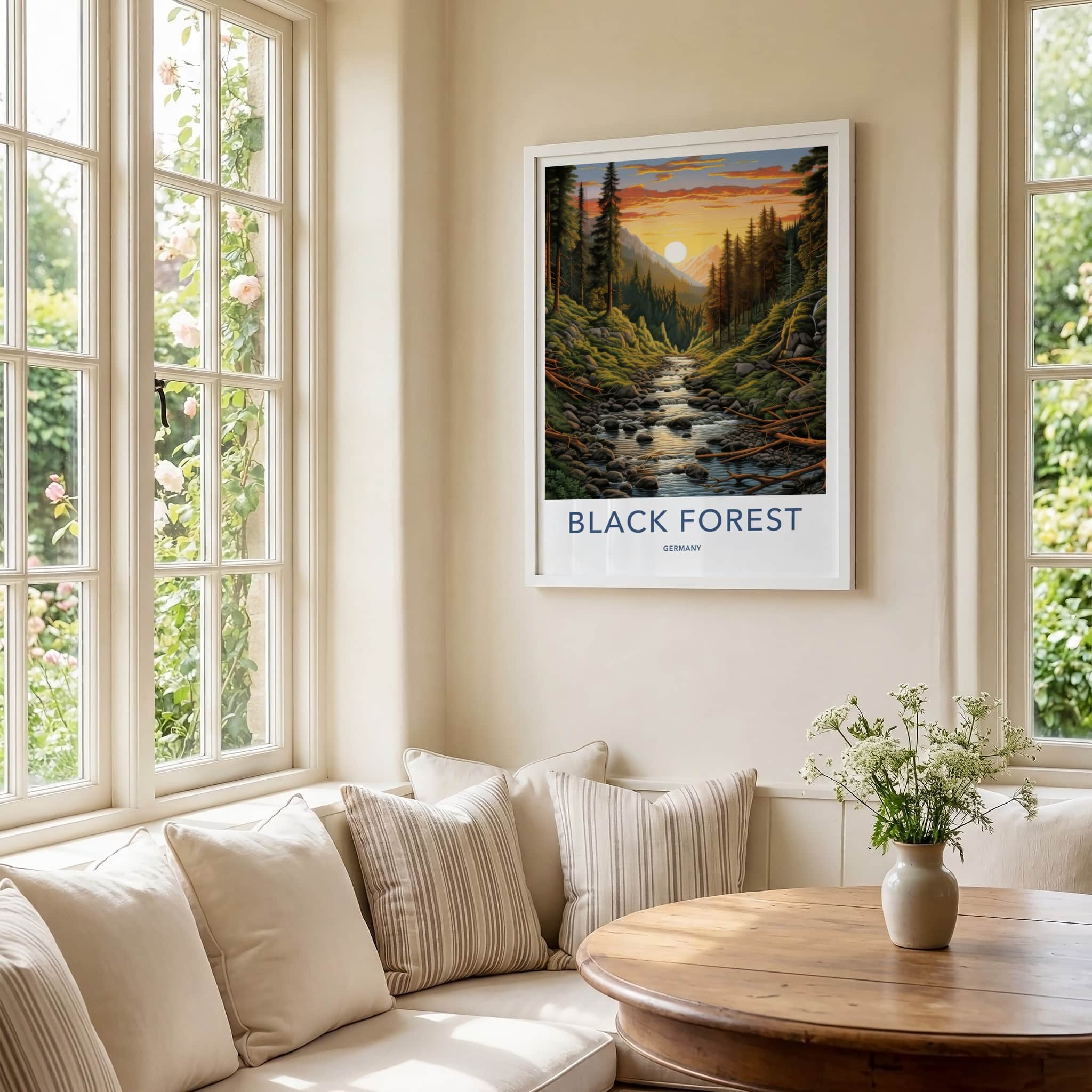 BLACK FOREST Poster - GERMANY Travel Art - Golden Sunset Stream Home Decor