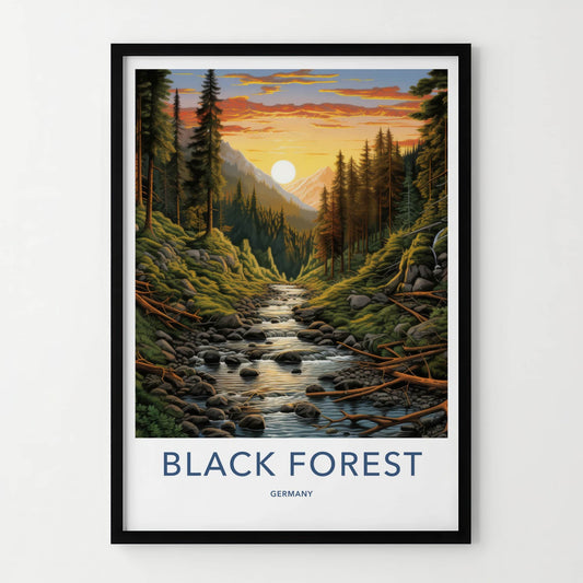 BLACK FOREST Poster - GERMANY Travel Art - Golden Sunset Stream Home Decor