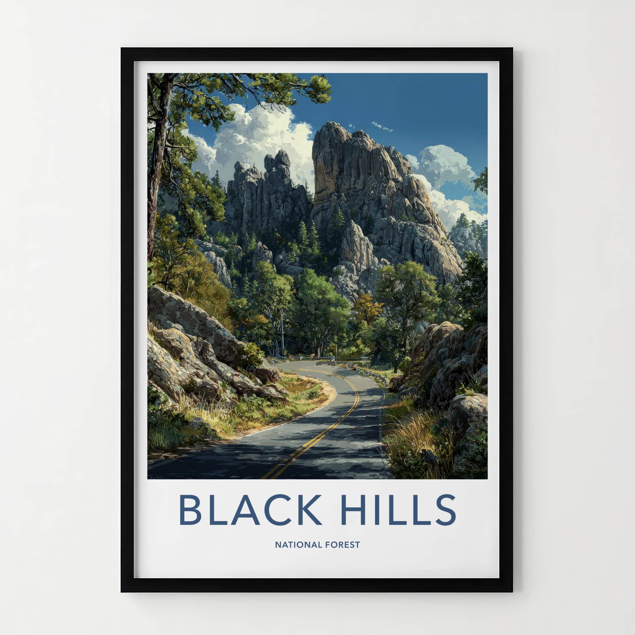 Black Hills Poster - South Dakota Travel Art - Forest Road Rocks Home Decor