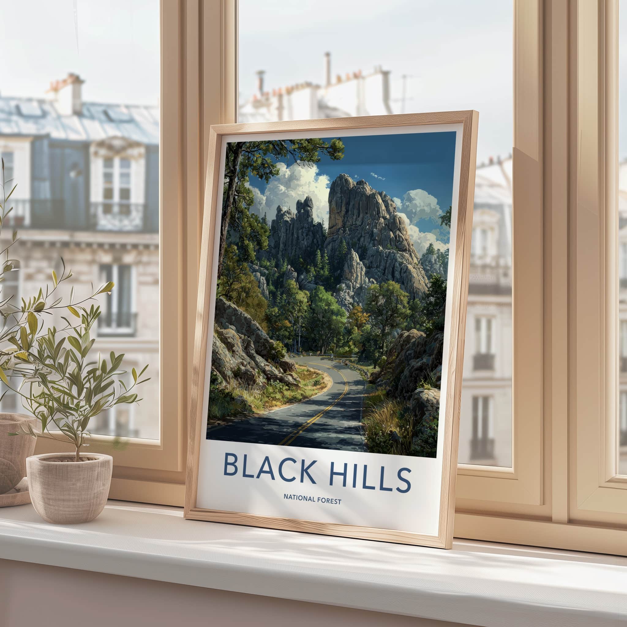 Black Hills Poster - South Dakota Travel Art - Forest Road Rocks Home Decor