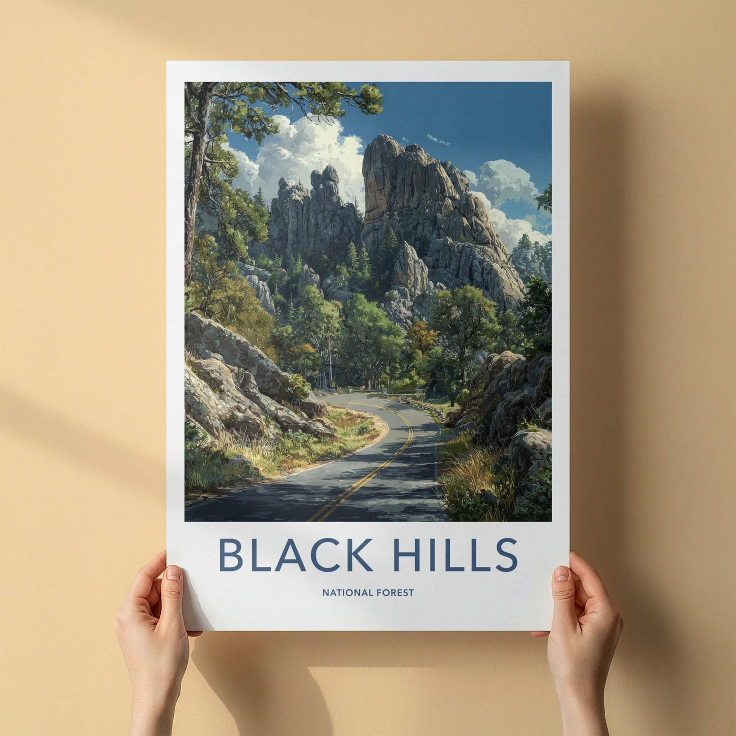 Black Hills Poster - South Dakota Travel Art - Forest Road Rocks Home Decor