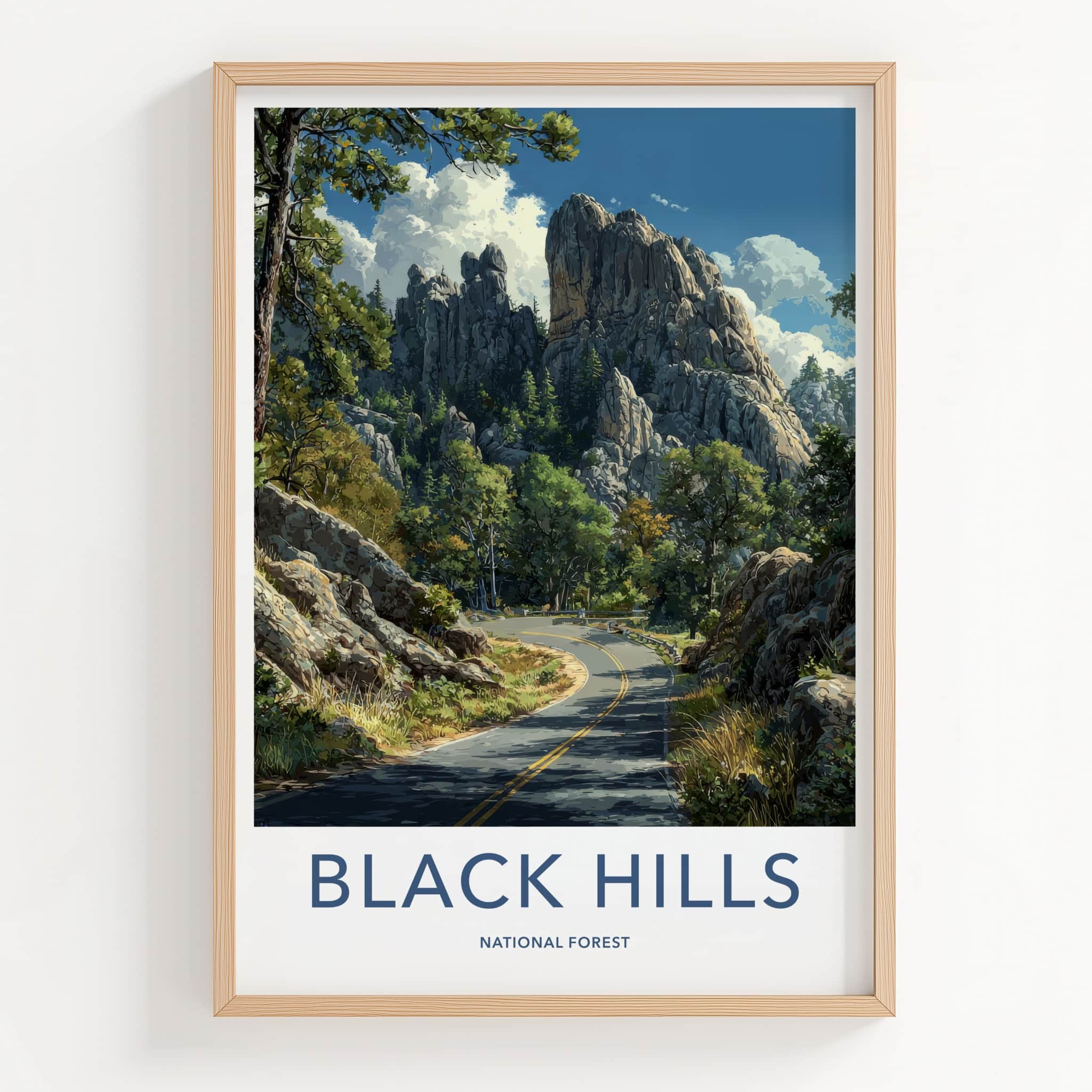 Black Hills Poster - South Dakota Travel Art - Forest Road Rocks Home Decor