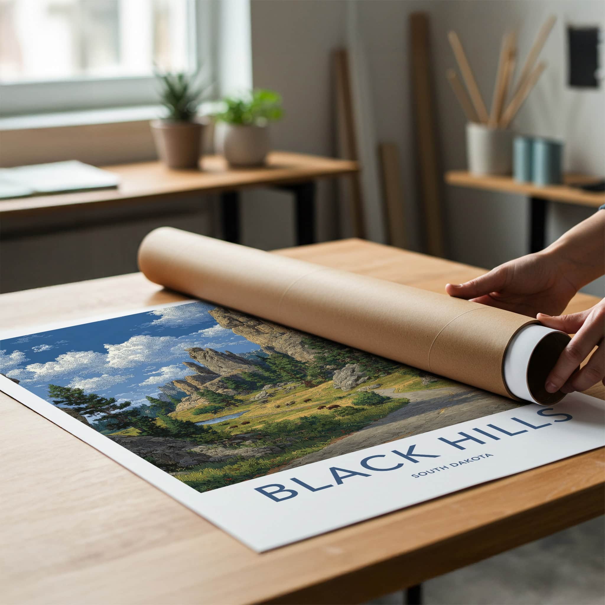 Black Hills Poster - South Dakota Travel Art - Rocky Spires Bison Home Decor