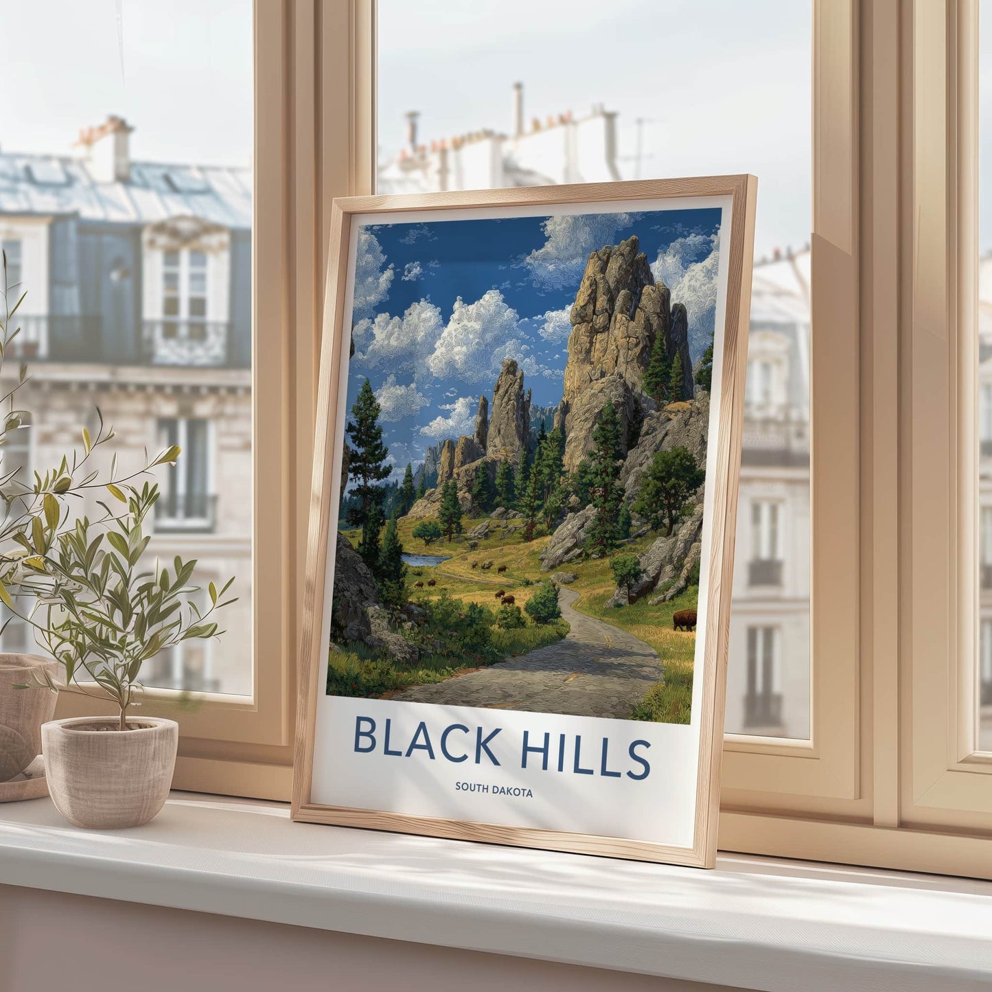 Black Hills Poster - South Dakota Travel Art - Rocky Spires Bison Home Decor