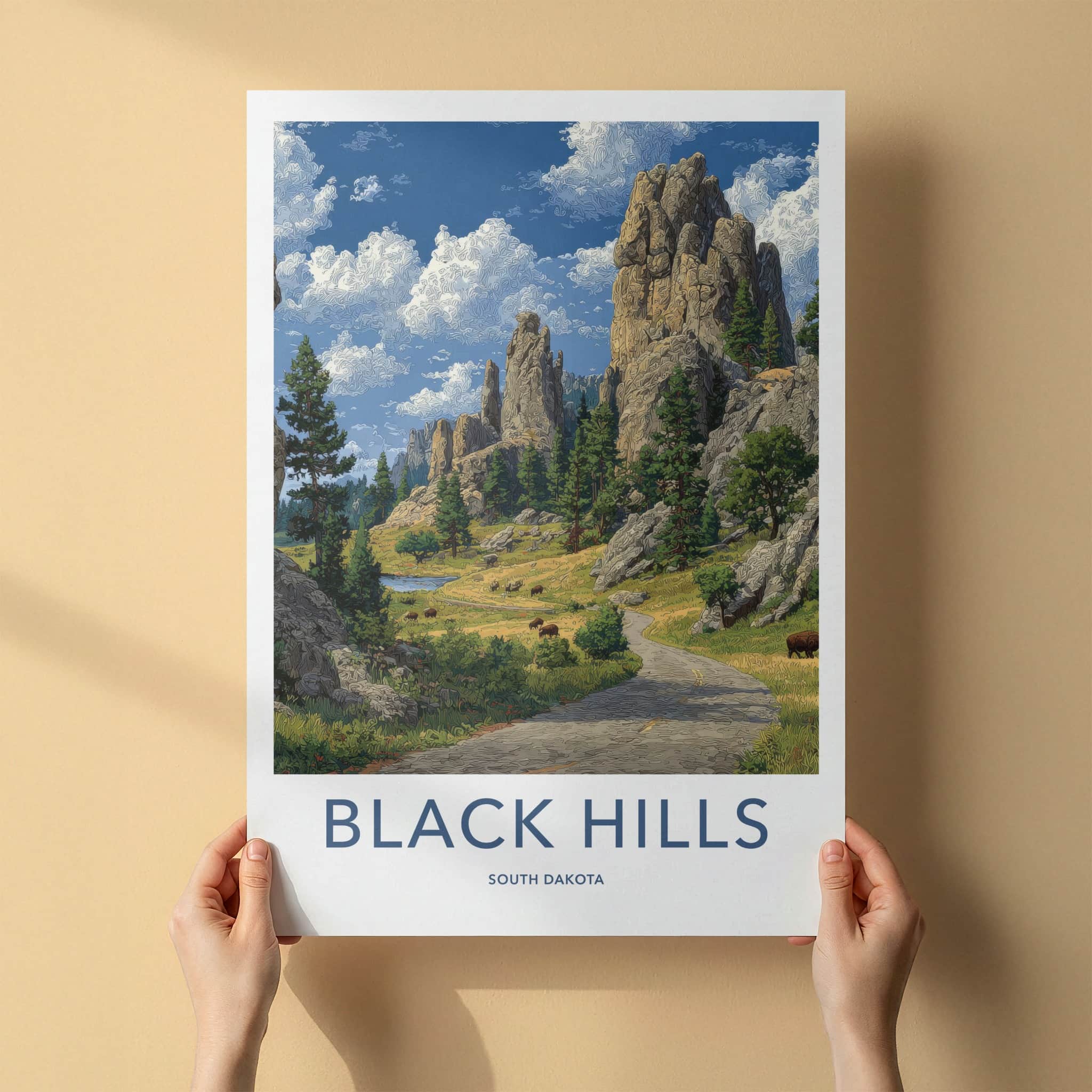 Black Hills Poster - South Dakota Travel Art - Rocky Spires Bison Home Decor