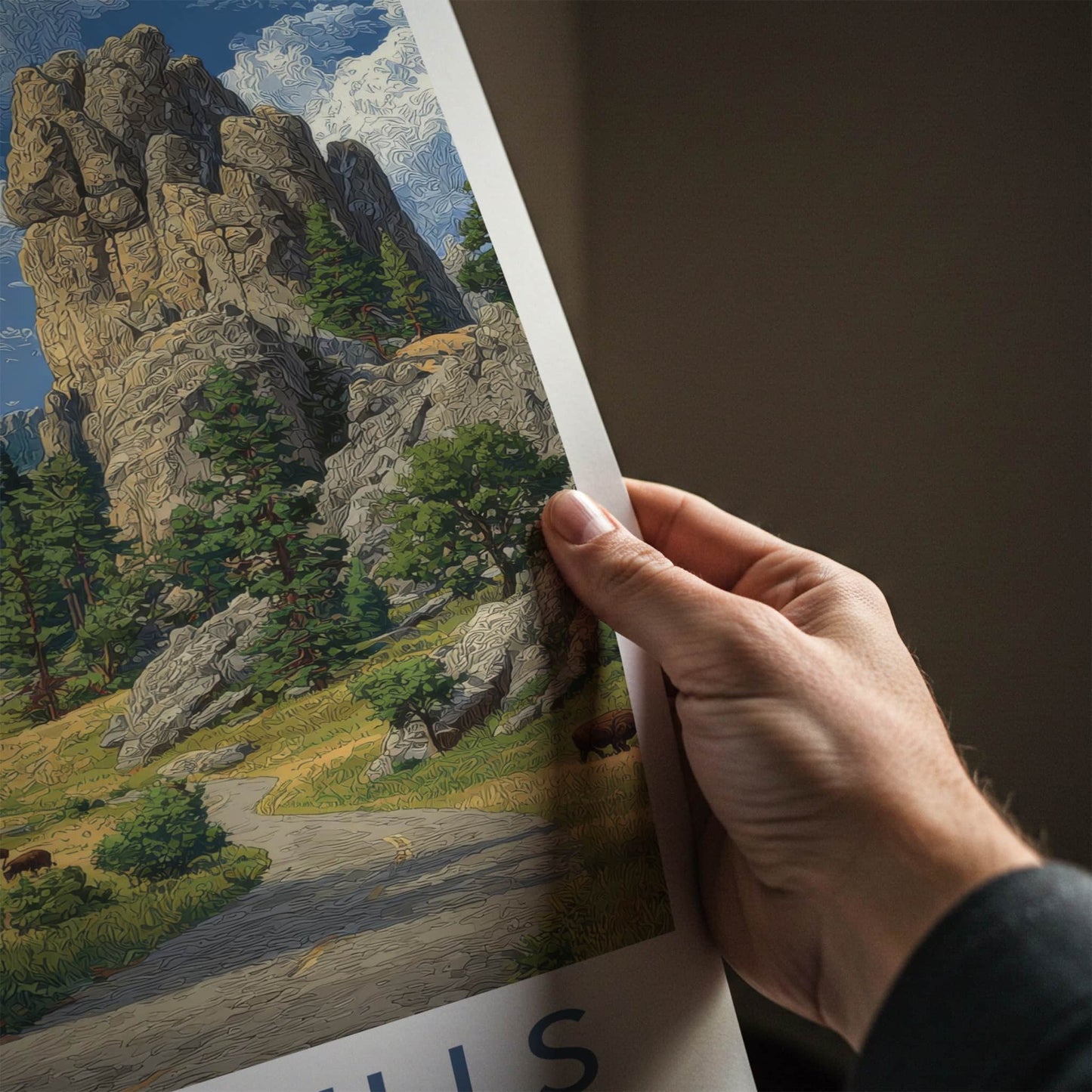 Black Hills Poster - South Dakota Travel Art - Rocky Spires Bison Home Decor