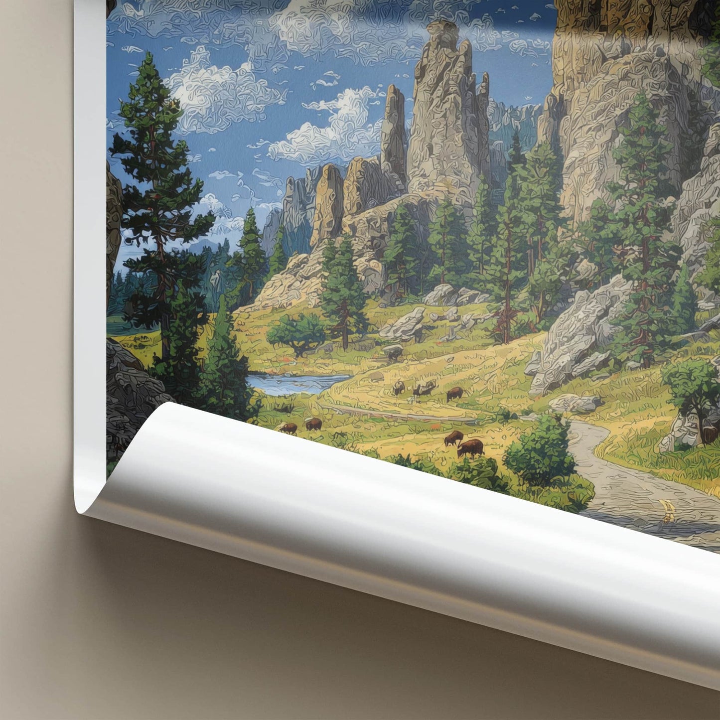 Black Hills Poster - South Dakota Travel Art - Rocky Spires Bison Home Decor