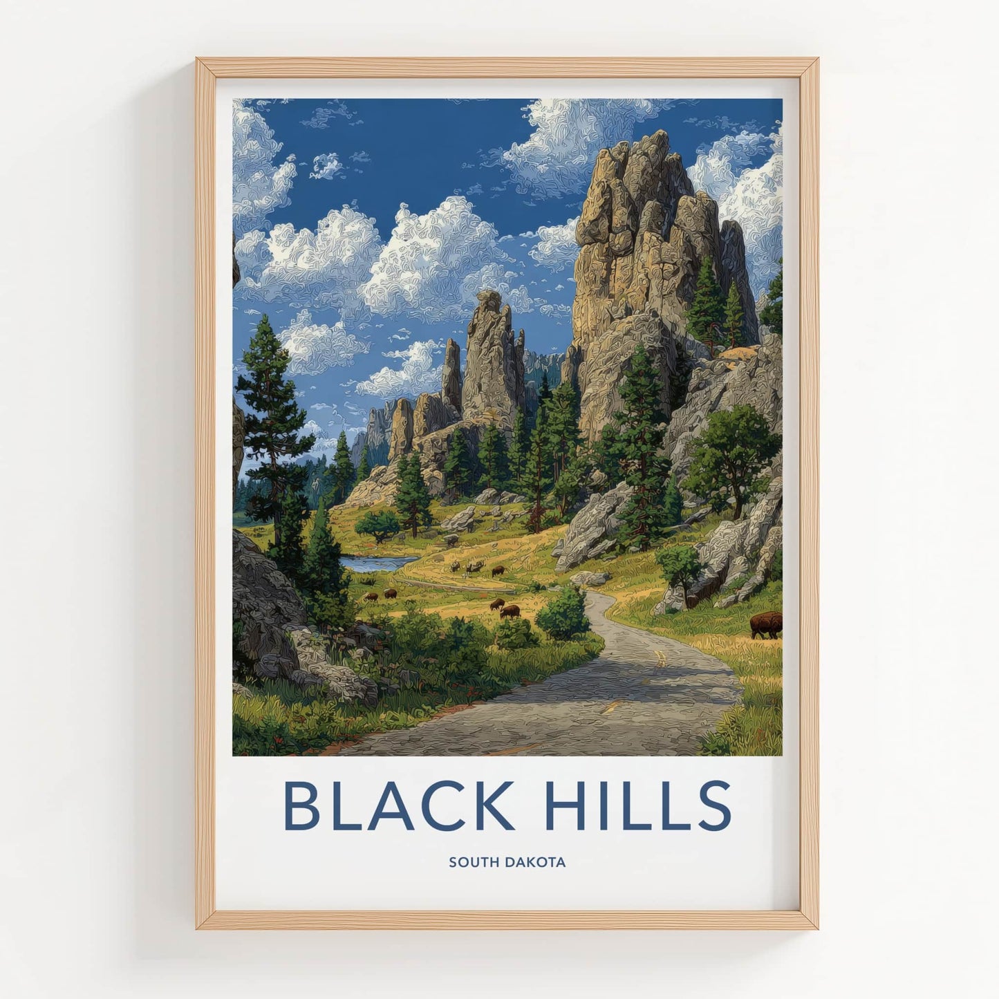 Black Hills Poster - South Dakota Travel Art - Rocky Spires Bison Home Decor