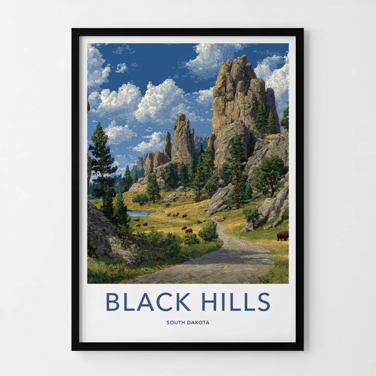 Black Hills Poster - South Dakota Travel Art - Rocky Spires Bison Home Decor