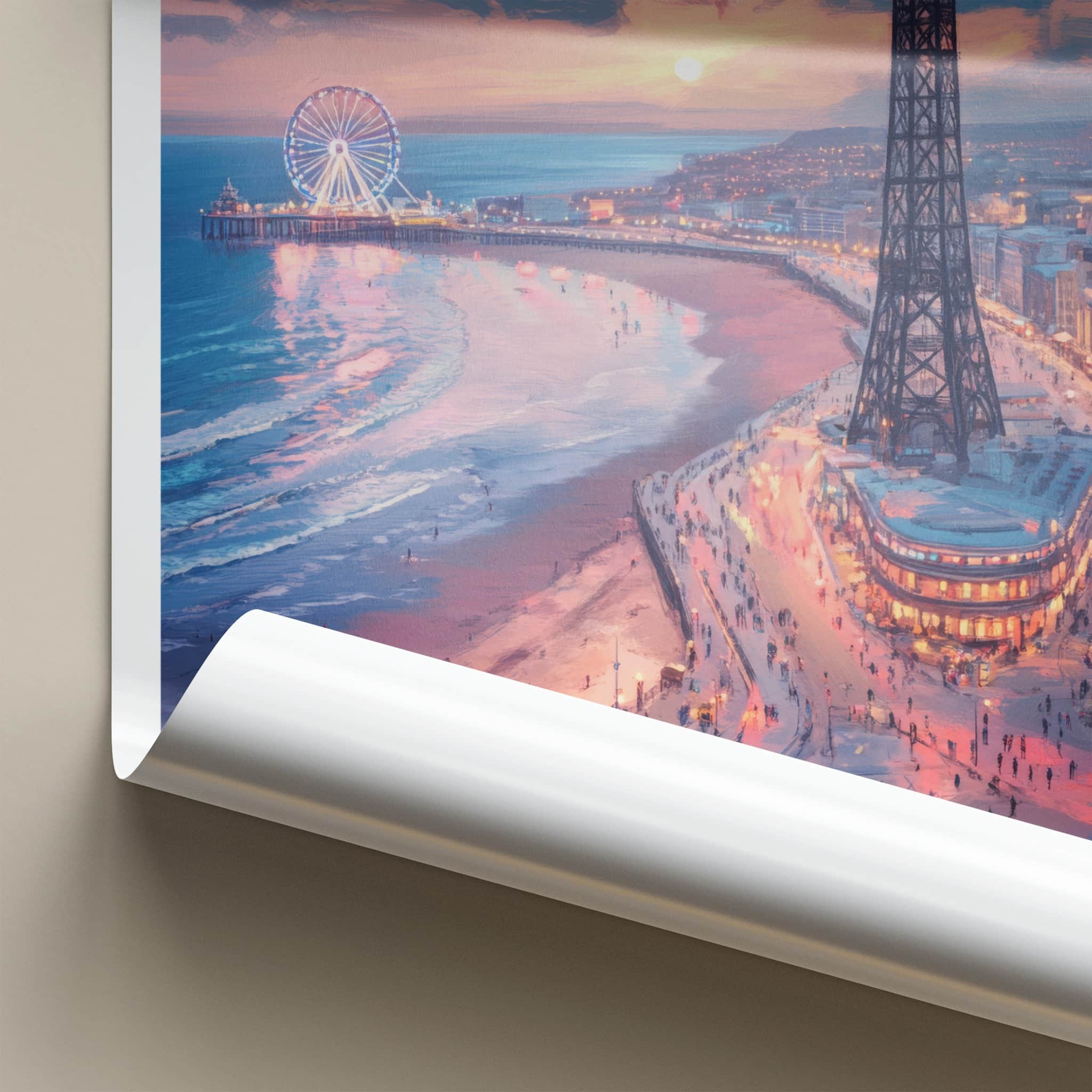 Blackpool Poster - England Art Print - Coastal Evening Scene Wall Decor