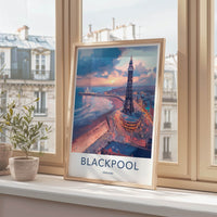 Blackpool Poster - England Art Print - Coastal Evening Scene Wall Decor
