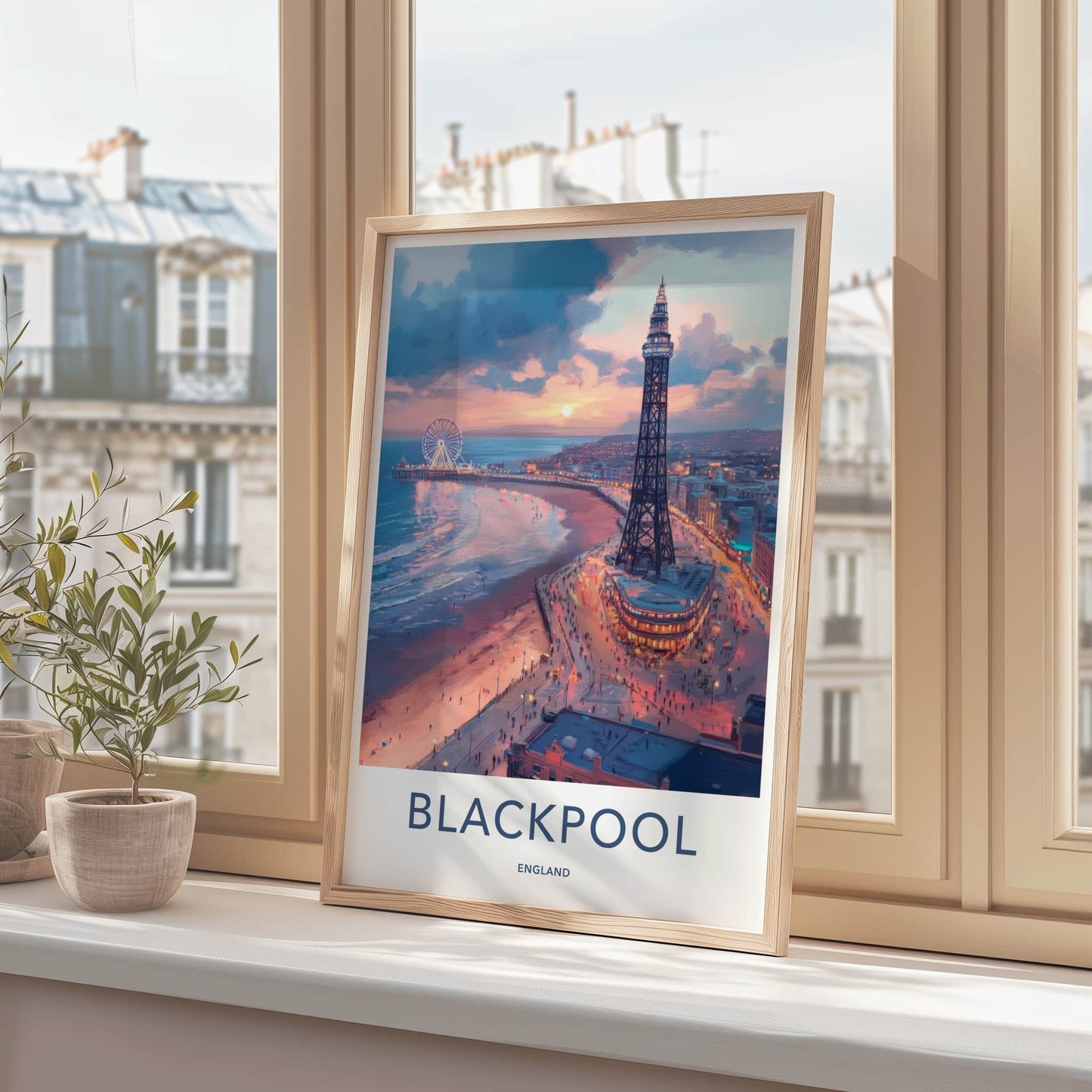 Blackpool Poster - England Art Print - Coastal Evening Scene Wall Decor