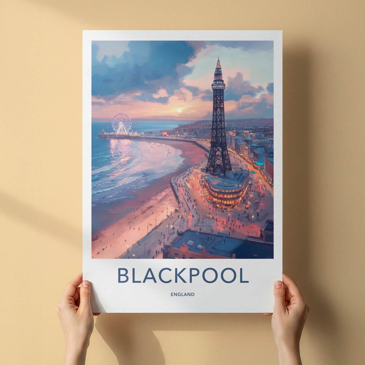 Blackpool Poster - England Art Print - Coastal Evening Scene Wall Decor