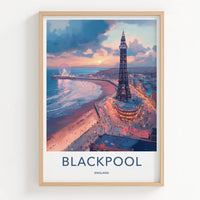 Blackpool Poster - England Art Print - Coastal Evening Scene Wall Decor