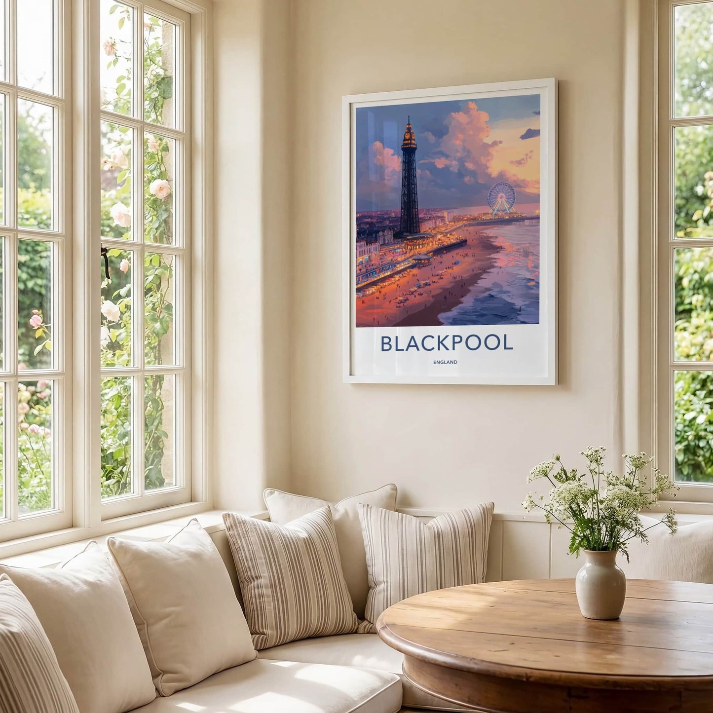 Blackpool Poster - England Art Print - Lively Beachfront Evening Home Decor