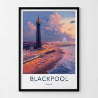 Blackpool Poster - England Art Print - Lively Beachfront Evening Home Decor
