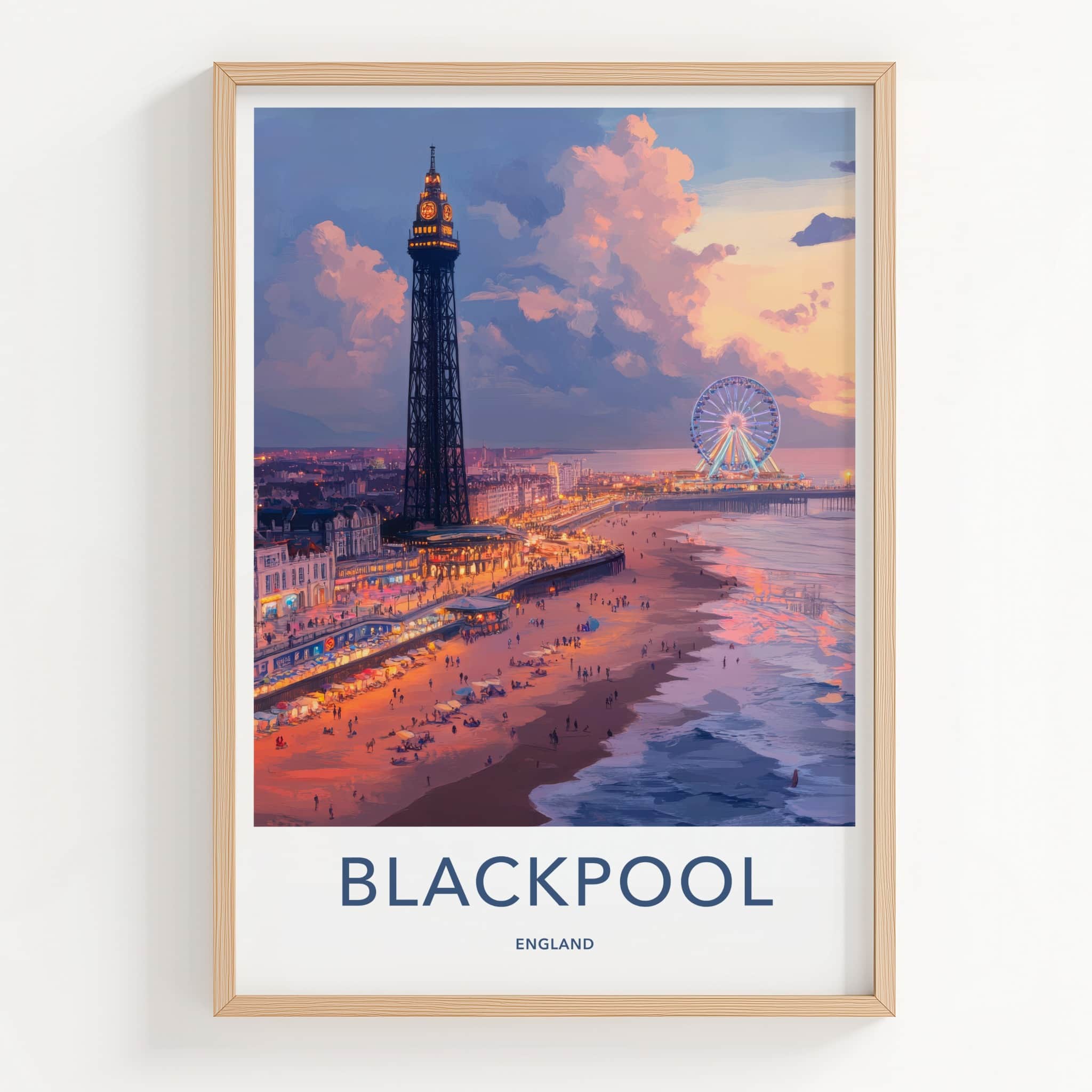 Blackpool Poster - England Art Print - Lively Beachfront Evening Home Decor