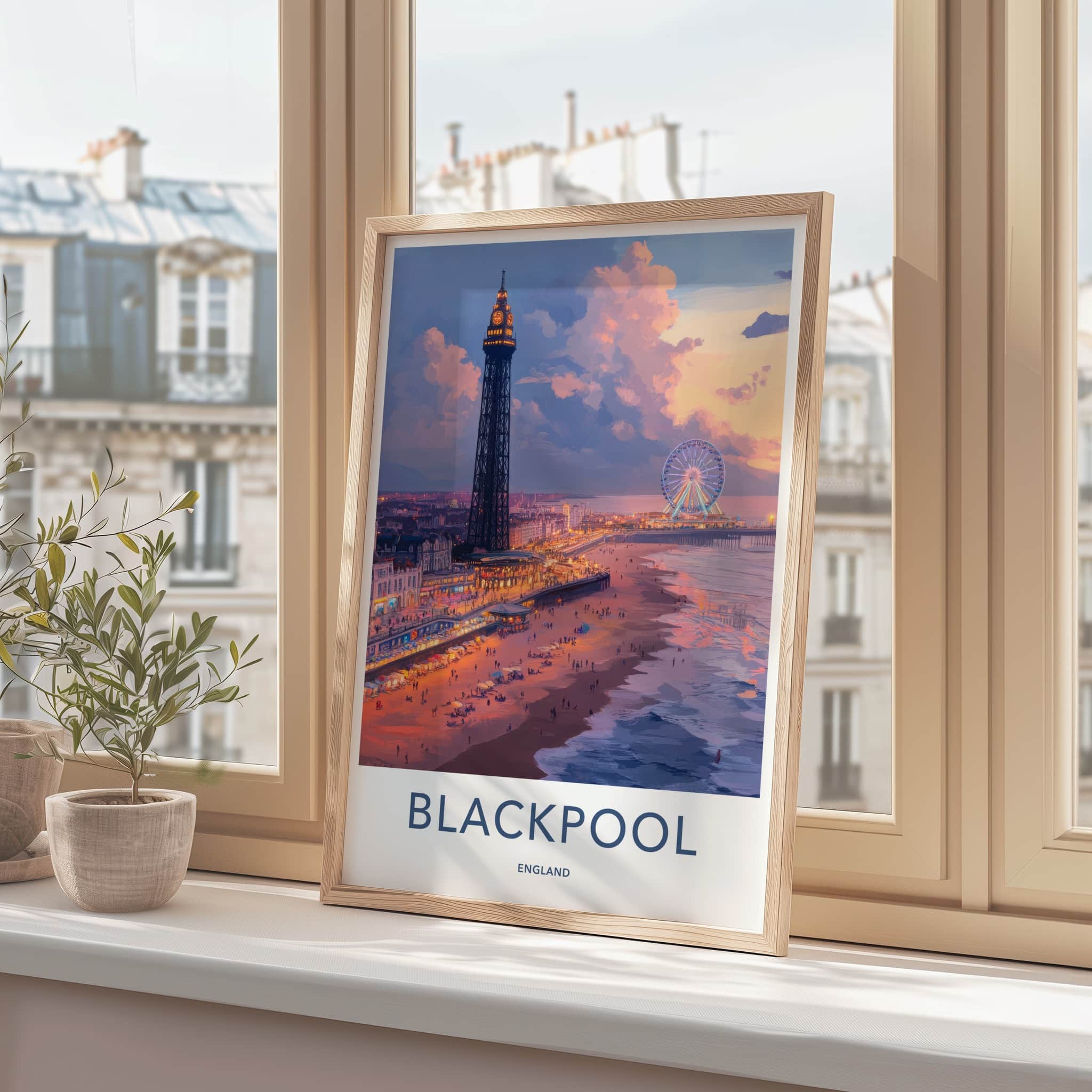 Blackpool Poster - England Art Print - Lively Beachfront Evening Home Decor