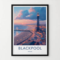 Blackpool Poster - England Art Print - Pier Tower Sunset Wall Decor