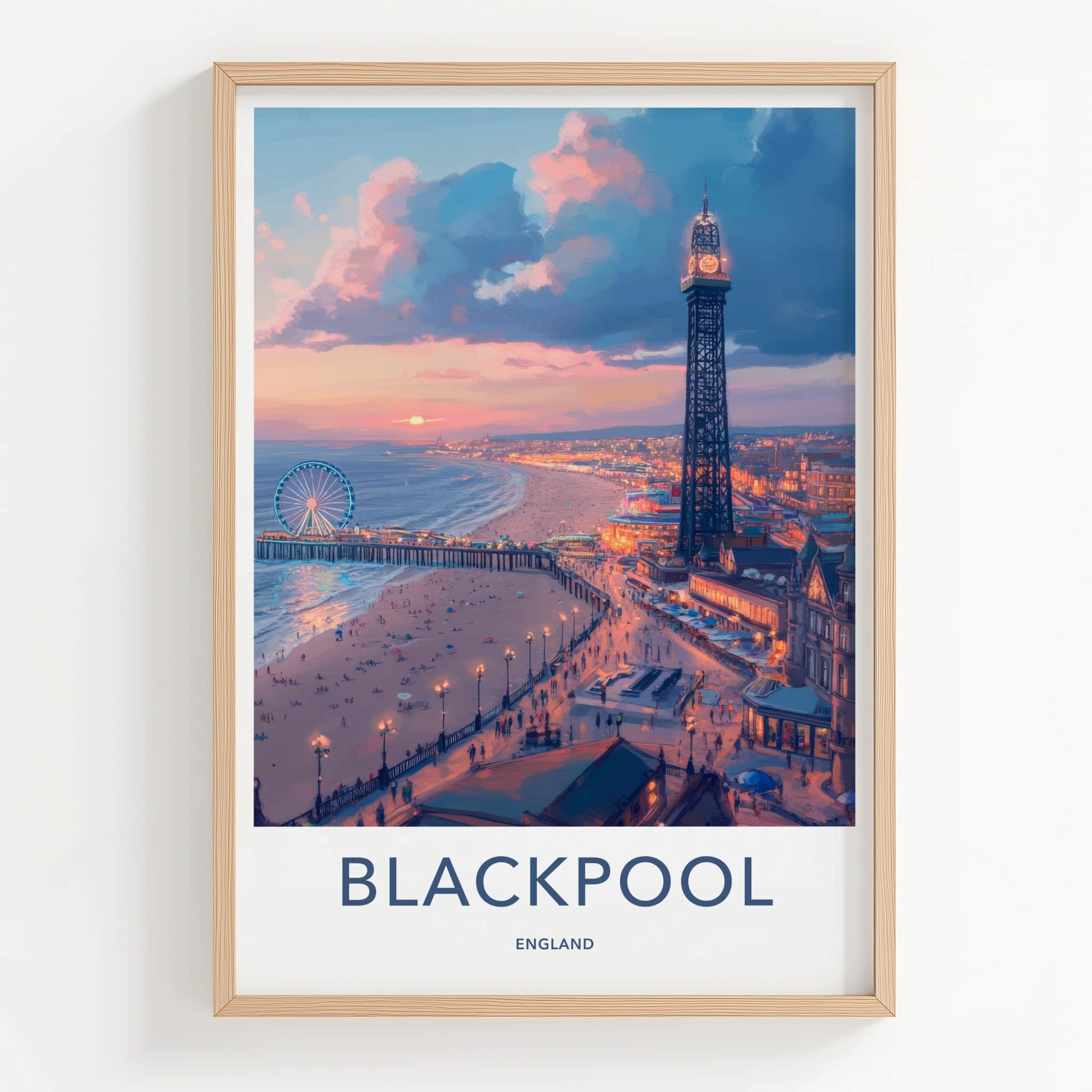 Blackpool Poster - England Art Print - Pier Tower Sunset Wall Decor