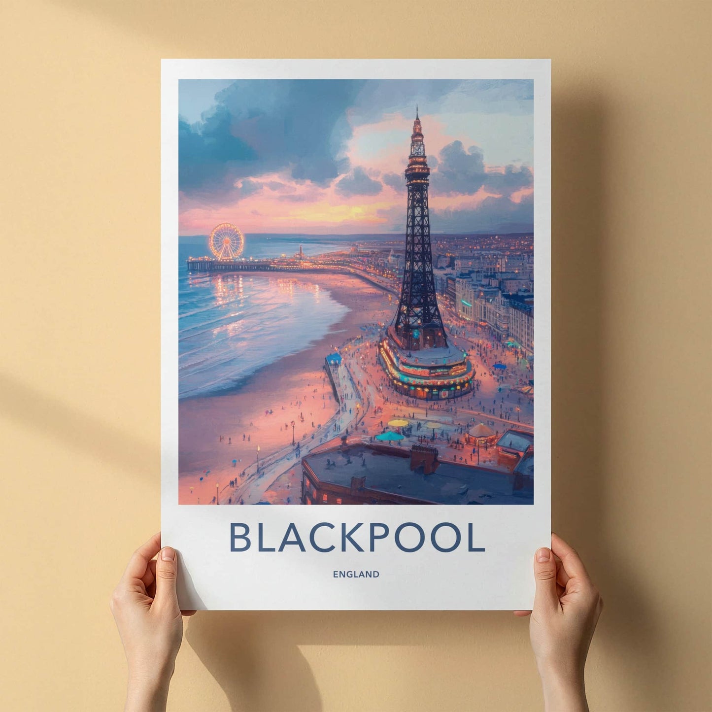 Blackpool Poster - England Art Print - Sunset Beach Tower Wall Decor