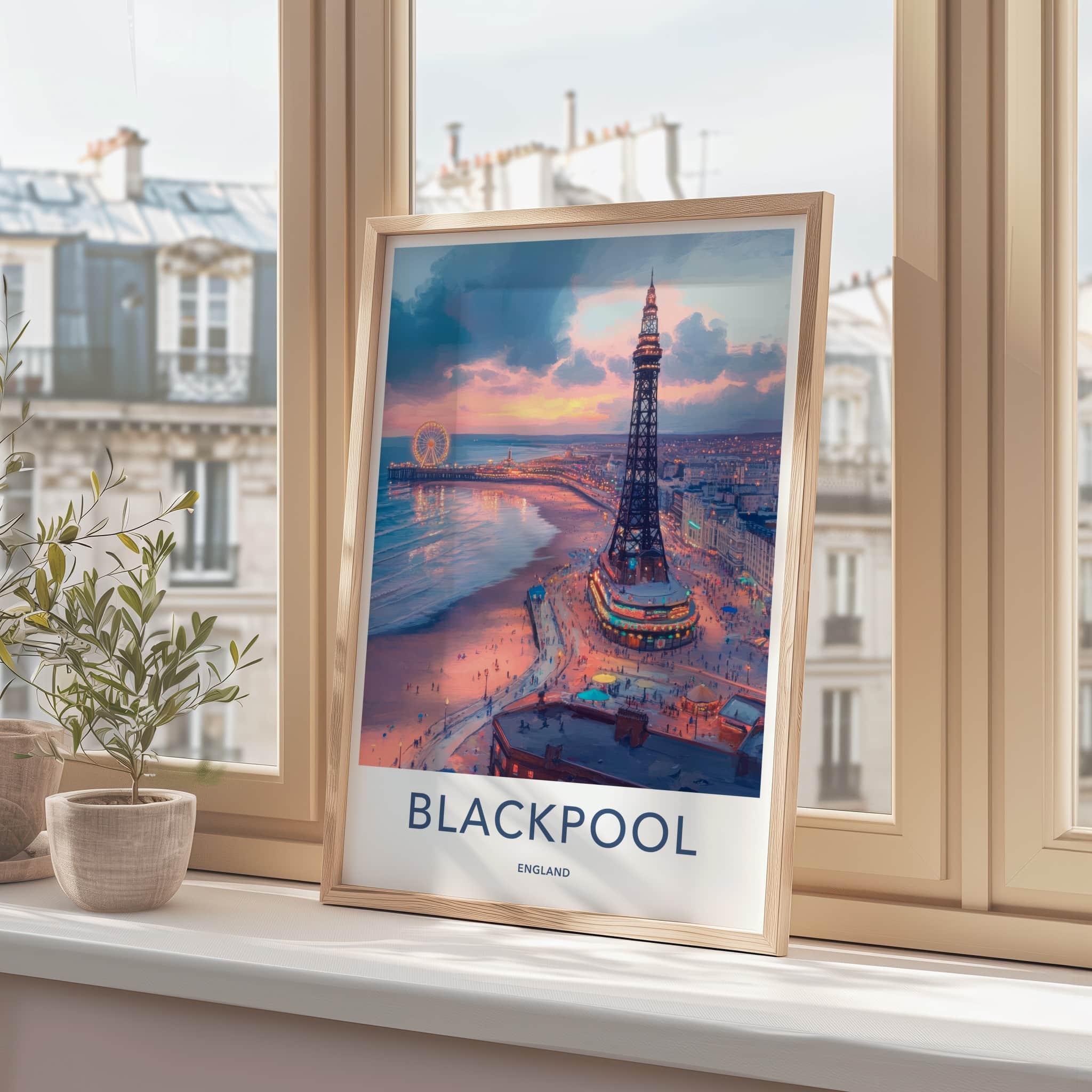 Blackpool Poster - England Art Print - Sunset Beach Tower Wall Decor