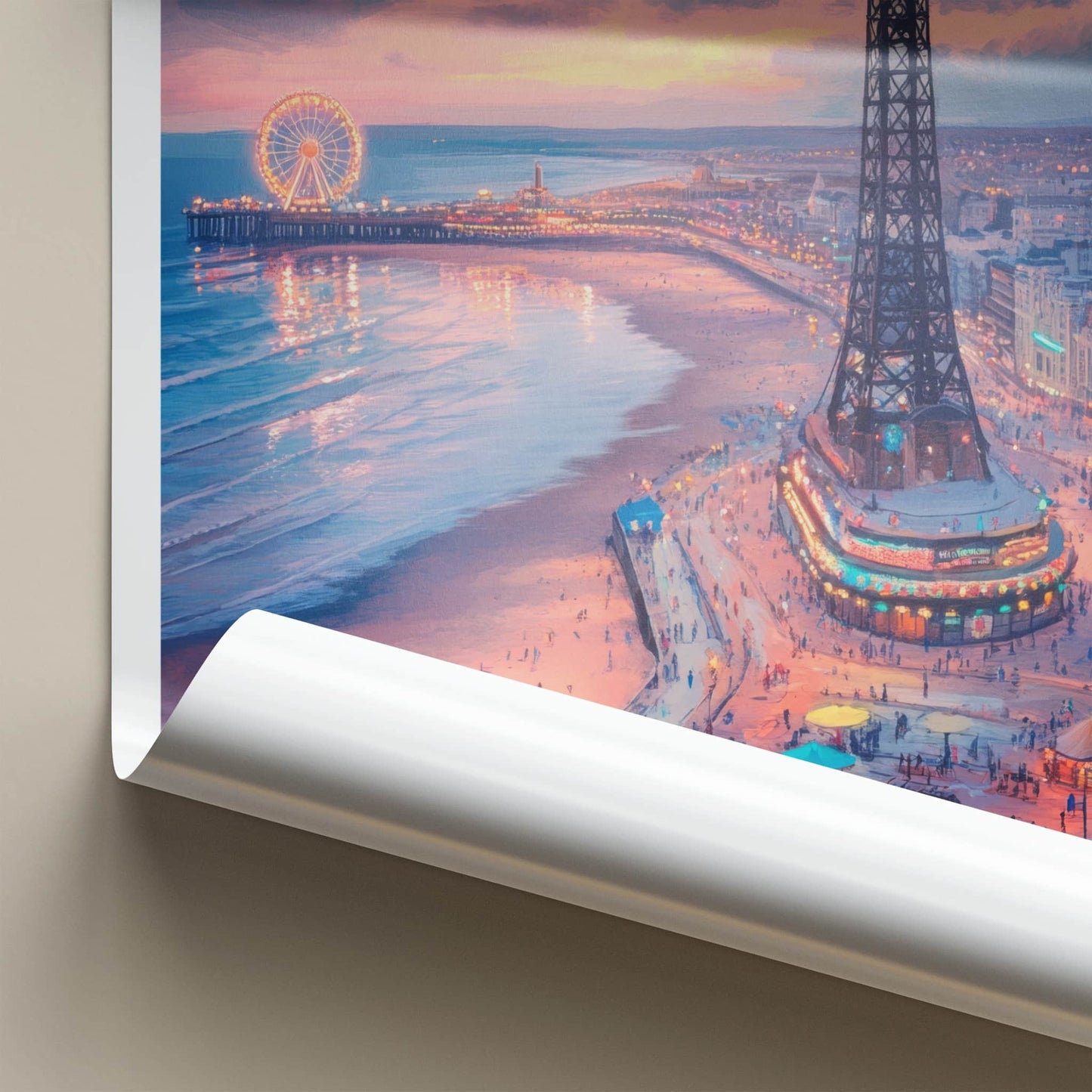 Blackpool Poster - England Art Print - Sunset Beach Tower Wall Decor