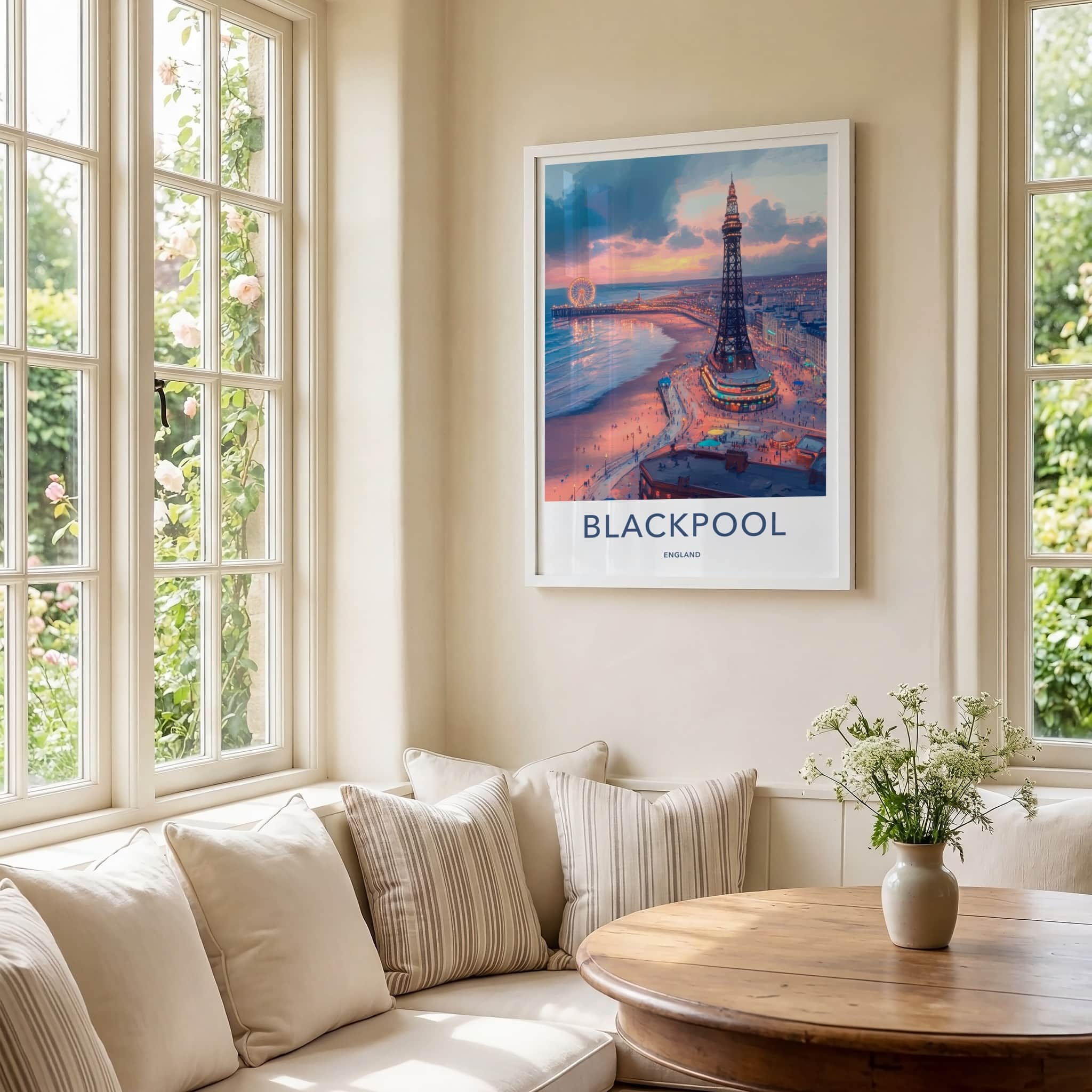 Blackpool Poster - England Art Print - Sunset Beach Tower Wall Decor