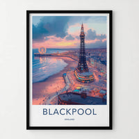 Blackpool Poster - England Art Print - Sunset Beach Tower Wall Decor