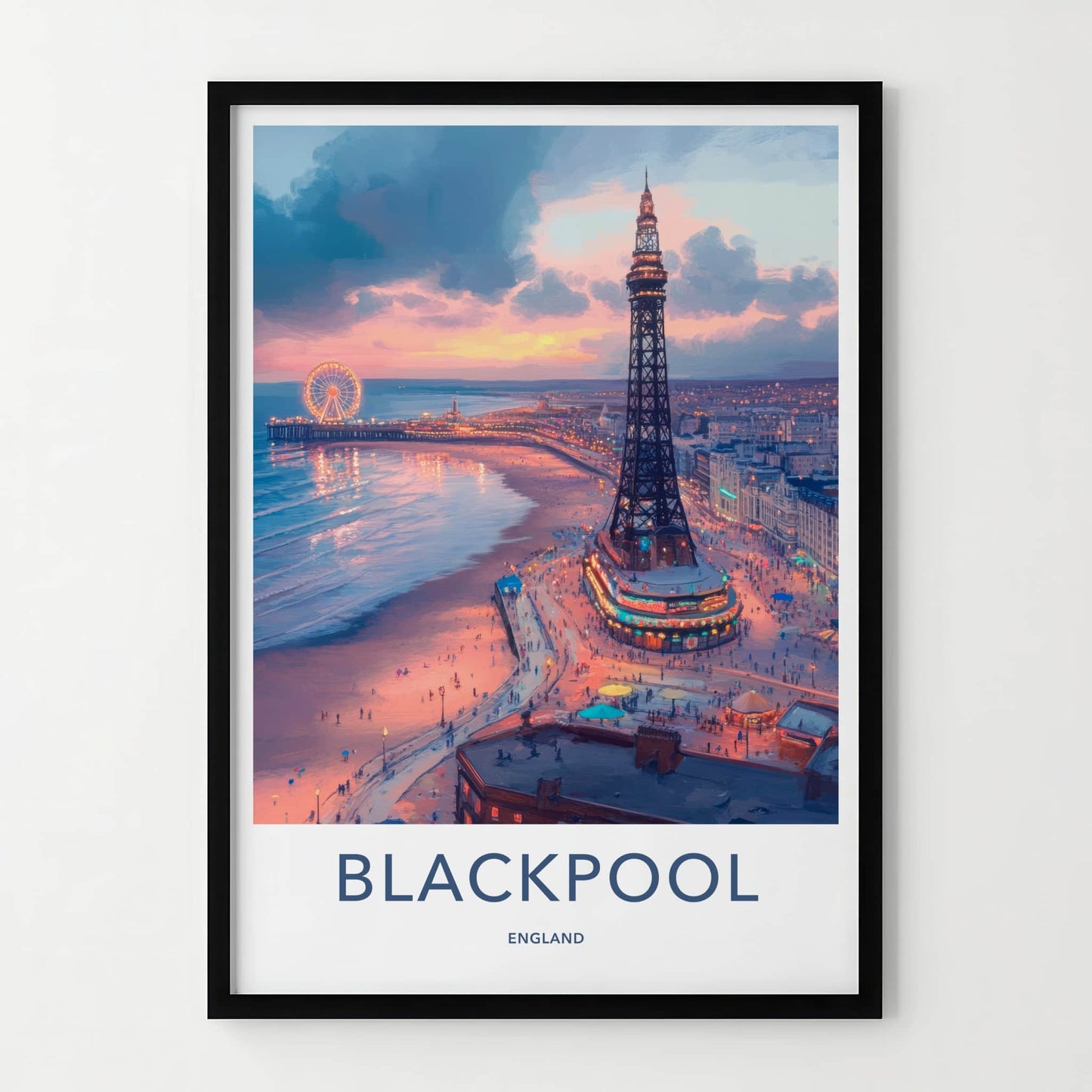 Blackpool Poster - England Art Print - Sunset Beach Tower Wall Decor