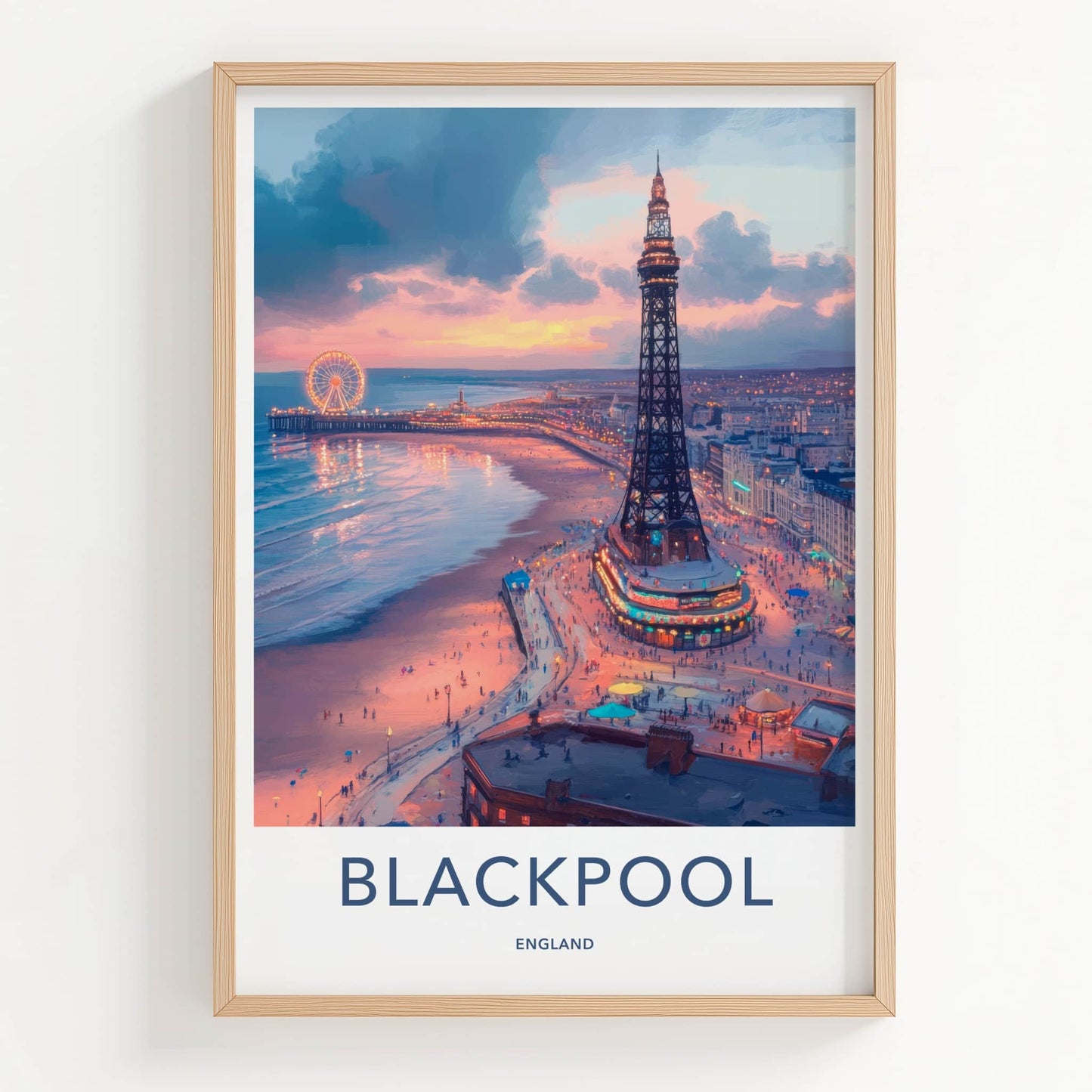 Blackpool Poster - England Art Print - Sunset Beach Tower Wall Decor