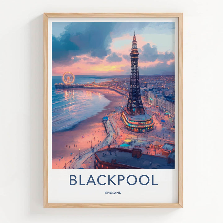 Blackpool Poster - England Art Print - Sunset Beach Tower Wall Decor