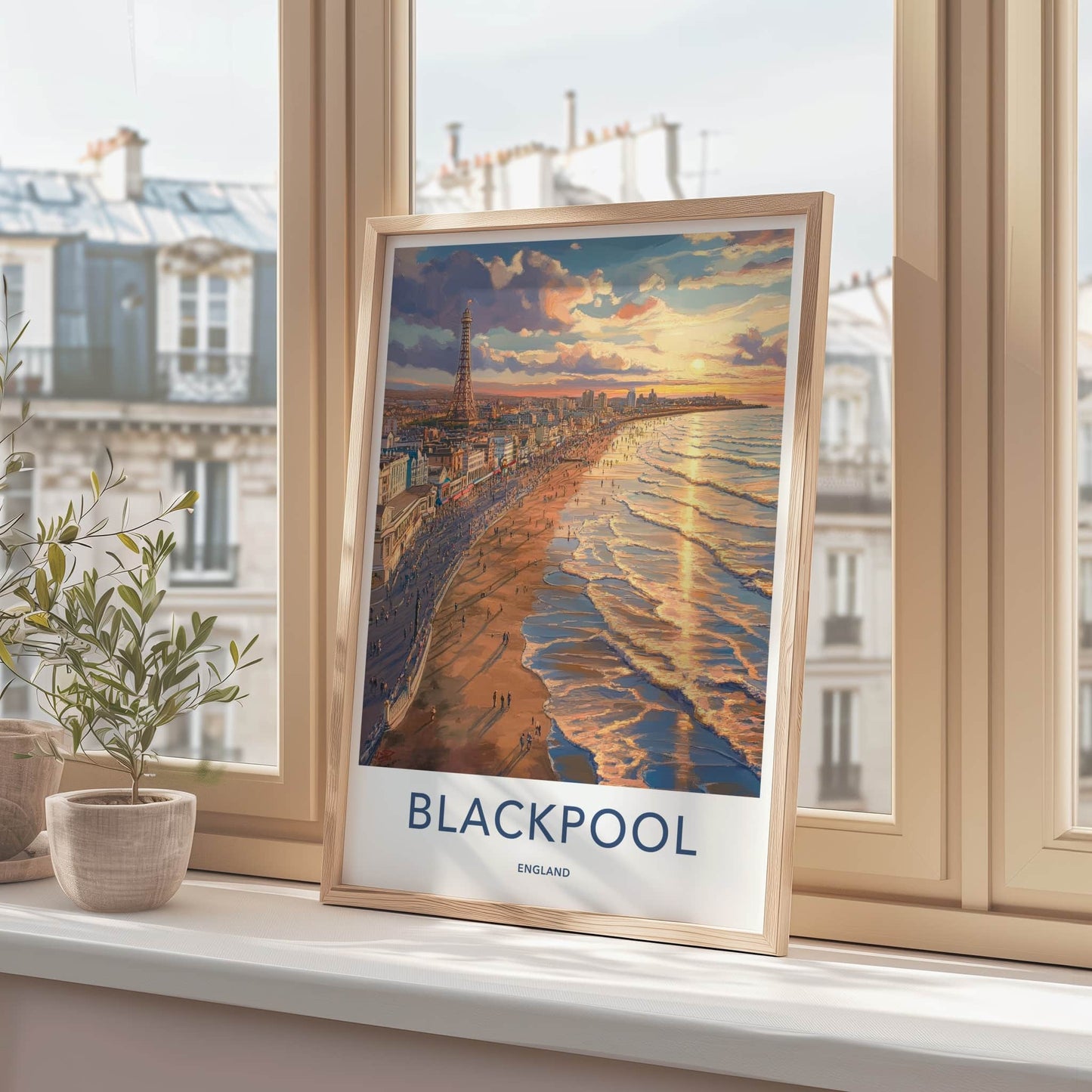 Blackpool Poster - England Travel Art - Beach Promenade Sunset Wall Decor