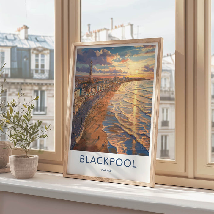 Blackpool Poster - England Travel Art - Beach Promenade Sunset Wall Decor