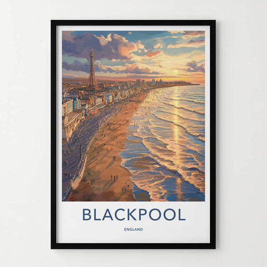 Blackpool Poster - England Travel Art - Beach Promenade Sunset Wall Decor