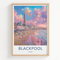 Blackpool Poster - England Travel Art - Beach Tower Fireworks Home Decor