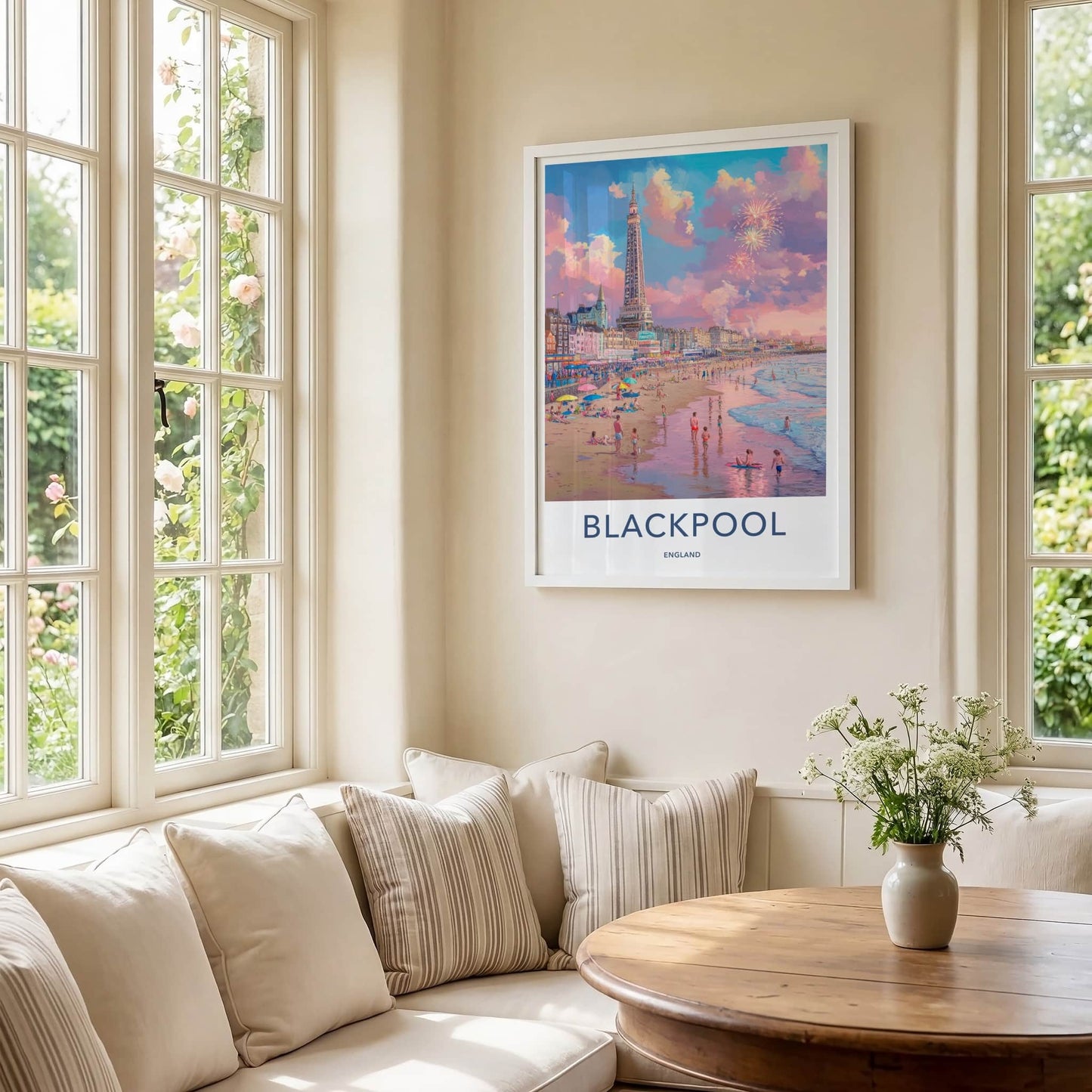 Blackpool Poster - England Travel Art - Beach Tower Fireworks Home Decor