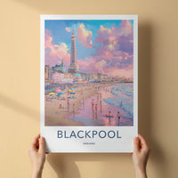 Blackpool Poster - England Travel Art - Beach Tower Fireworks Home Decor