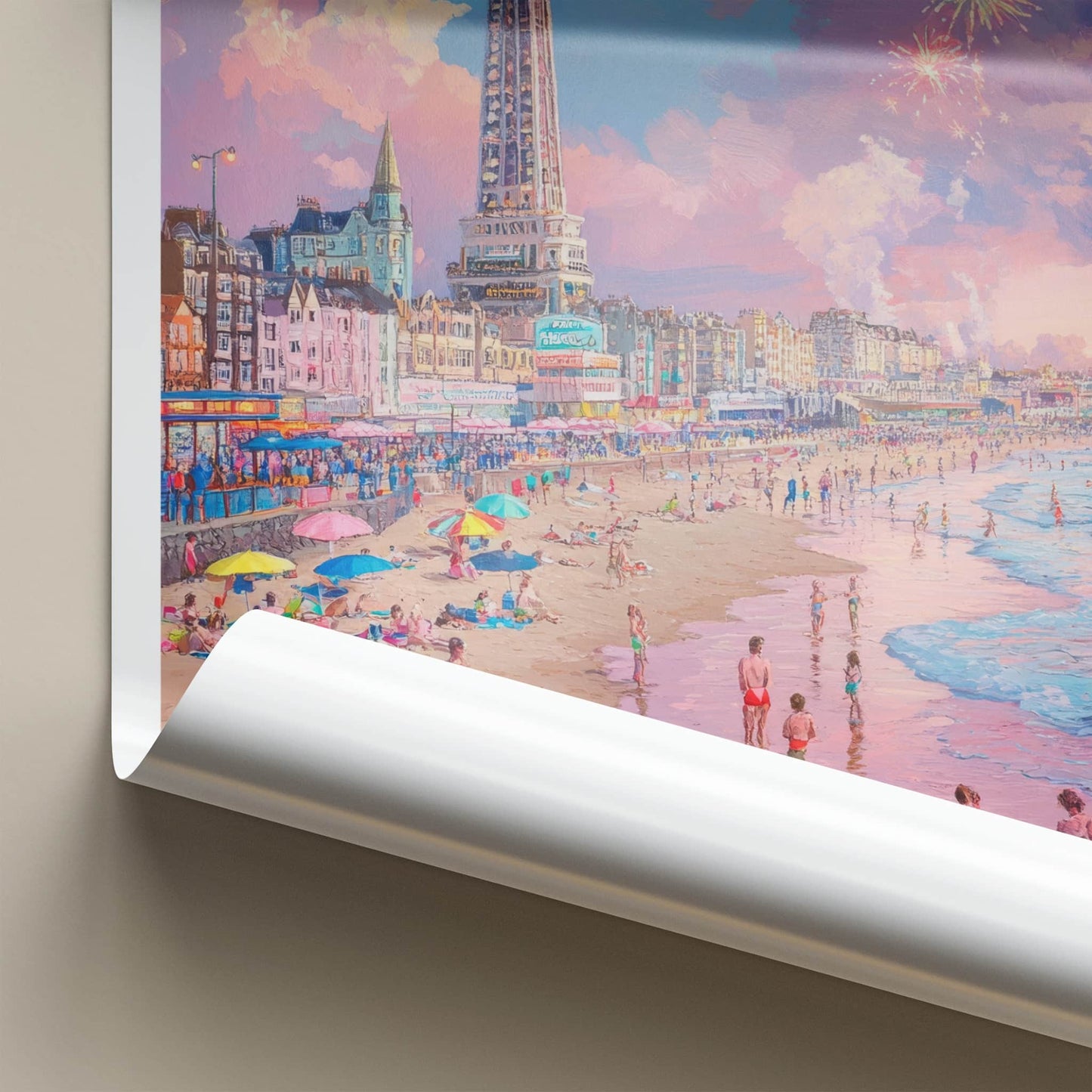 Blackpool Poster - England Travel Art - Beach Tower Fireworks Home Decor