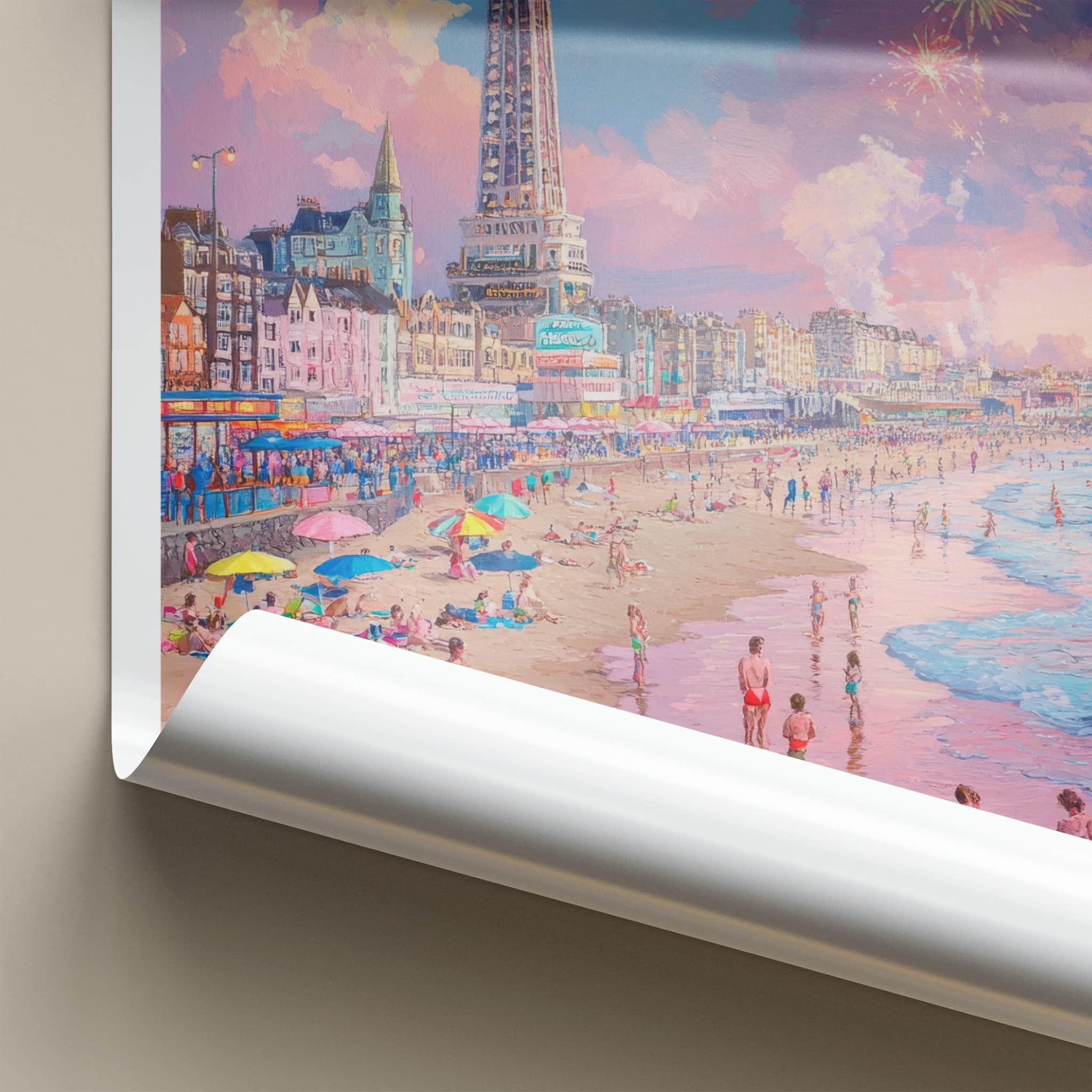 Blackpool Poster - England Travel Art - Beach Tower Fireworks Home Decor