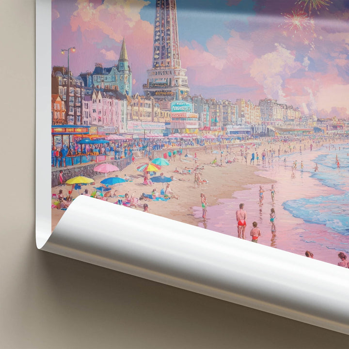 Blackpool Poster - England Travel Art - Beach Tower Fireworks Home Decor