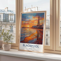 Blackpool Poster - England Travel Art - Beach Tower Reflections Home Decor