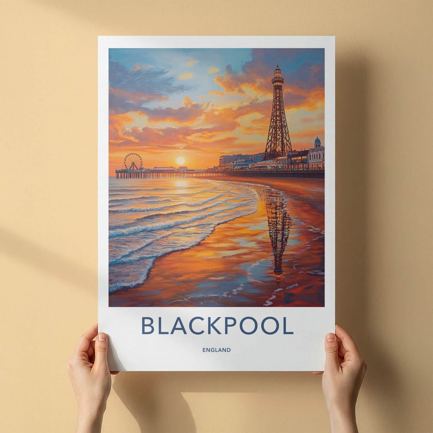 Blackpool Poster - England Travel Art - Beach Tower Reflections Home Decor
