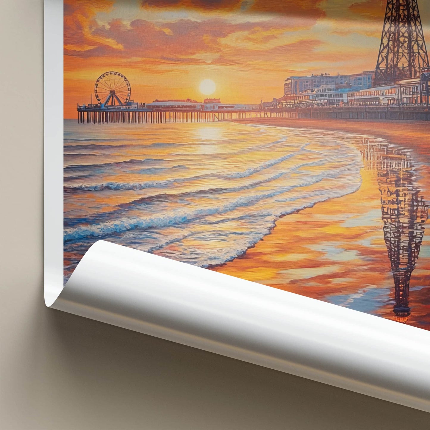 Blackpool Poster - England Travel Art - Beach Tower Reflections Home Decor