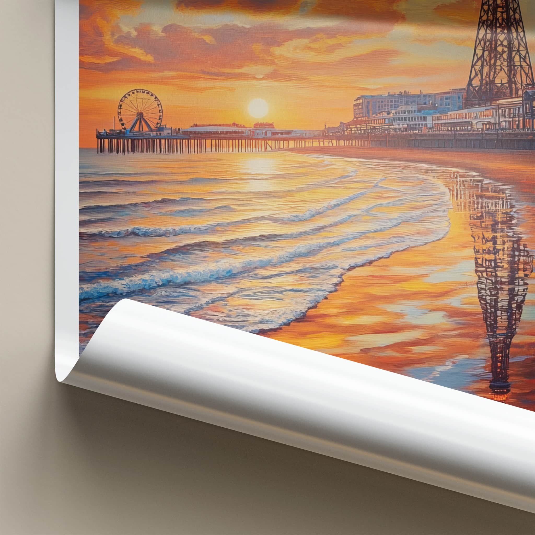Blackpool Poster - England Travel Art - Beach Tower Reflections Home Decor