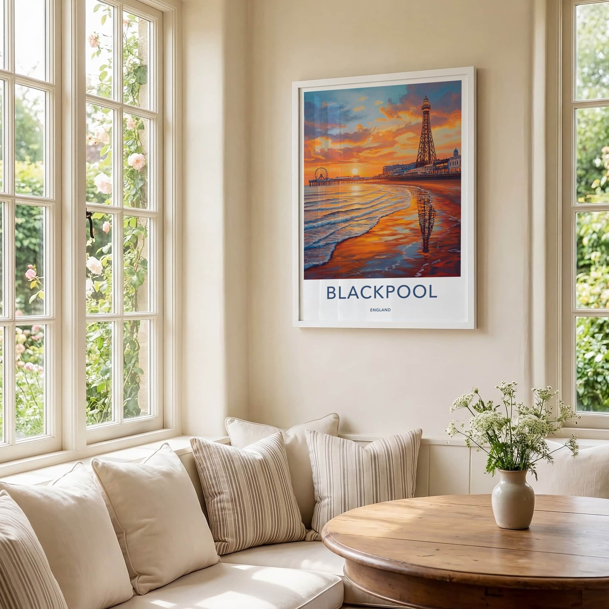 Blackpool Poster - England Travel Art - Beach Tower Reflections Home Decor
