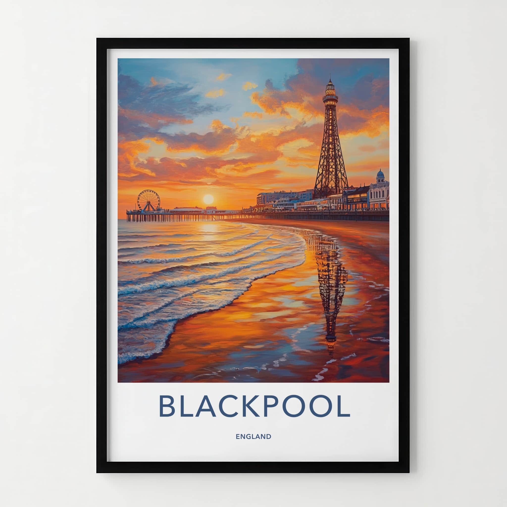 Blackpool Poster - England Travel Art - Beach Tower Reflections Home Decor