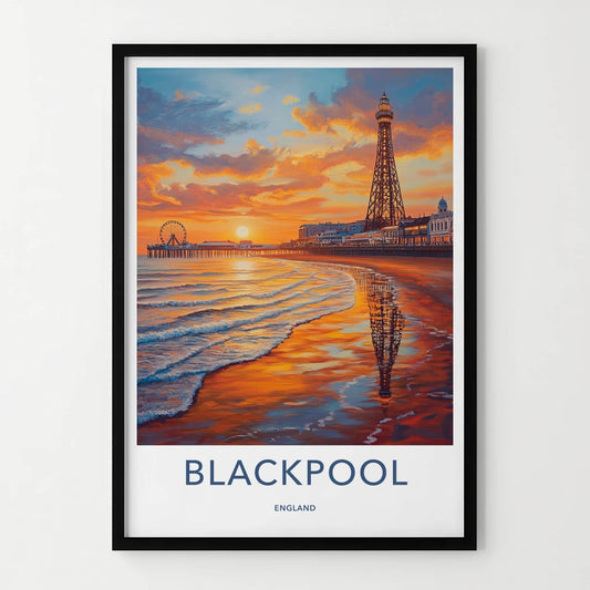 Blackpool Poster - England Travel Art - Beach Tower Reflections Home Decor