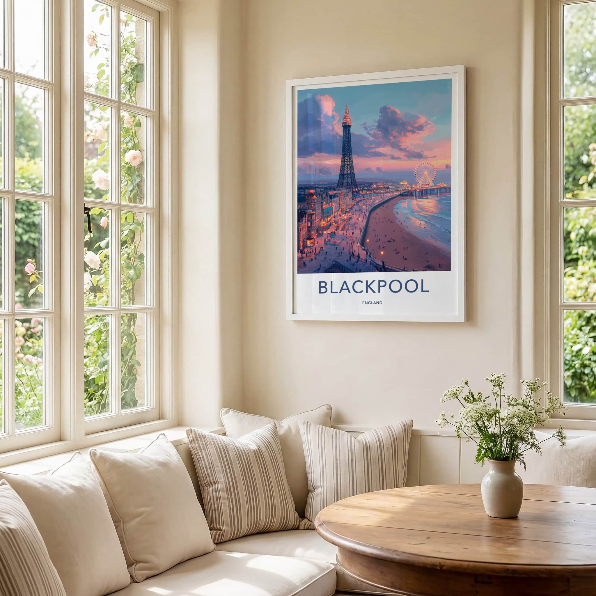 Blackpool Poster - England Travel Art - Coastal City Evening Home Decor