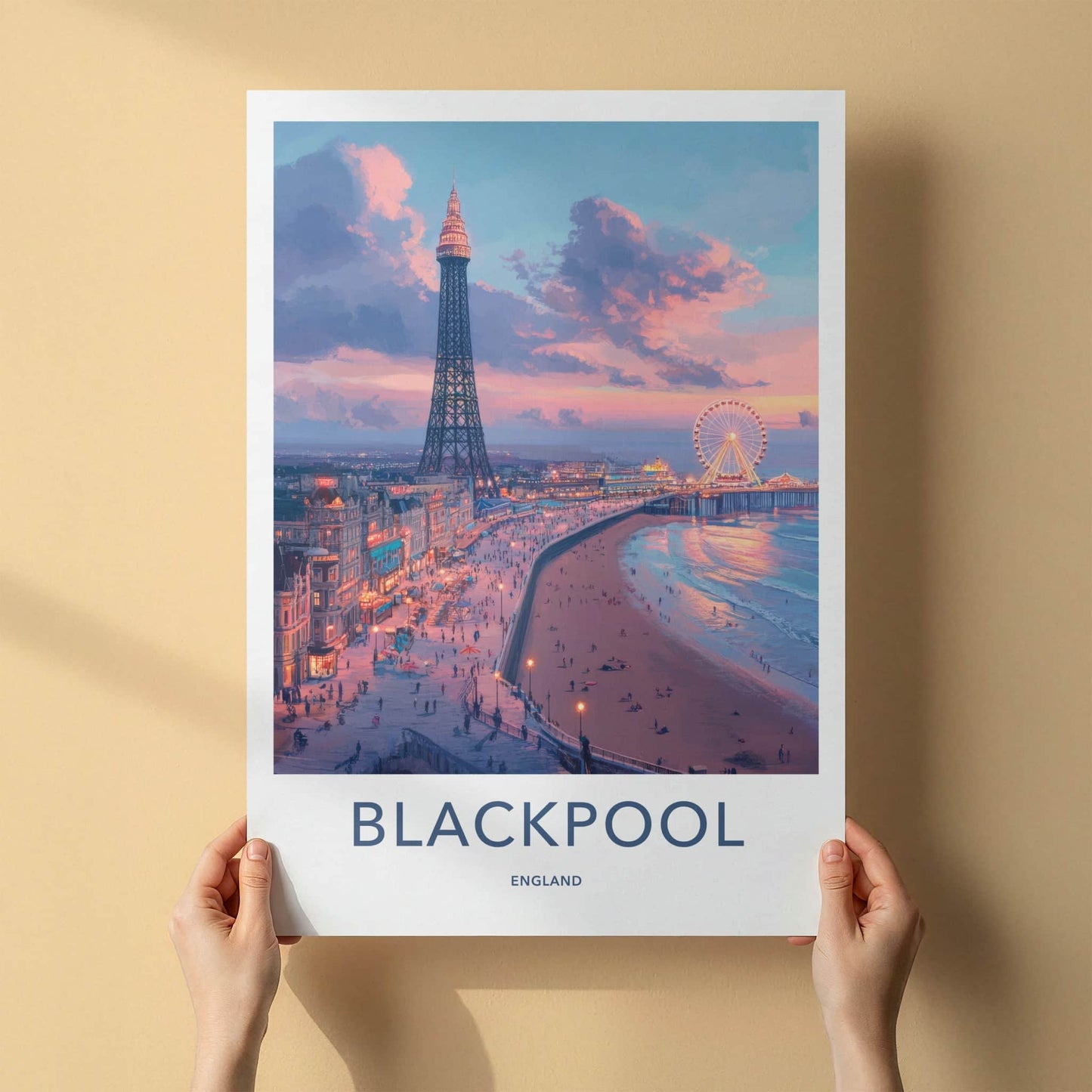 Blackpool Poster - England Travel Art - Coastal City Evening Home Decor